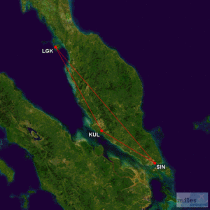 Flugroute SIN-LGK-KUL-SIN (Quelle: gcmap.com)