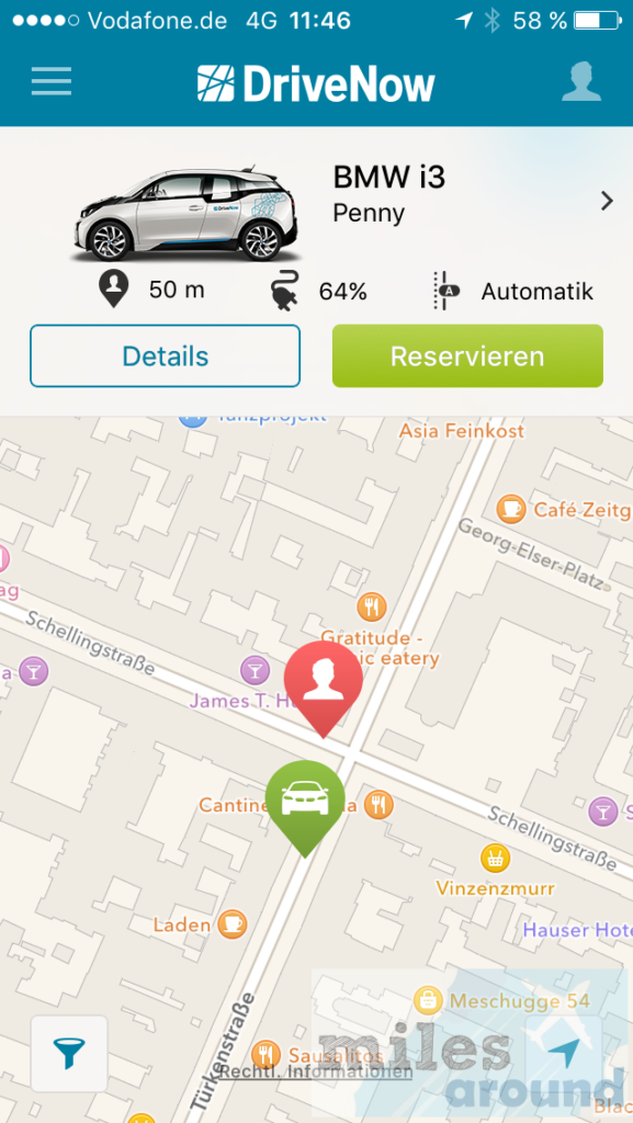 Search for a BMW i3 in the DriveNow app München entdecken 21 Suche nach einem BMW i3 in der DriveNow App