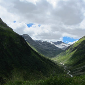 Sicht auf einen Gletscher vom Flüela Pass