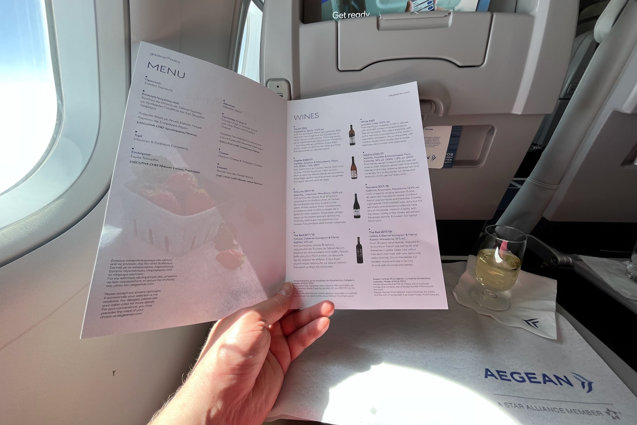 Speisenauswahl in der Aegean Airlines Business Class