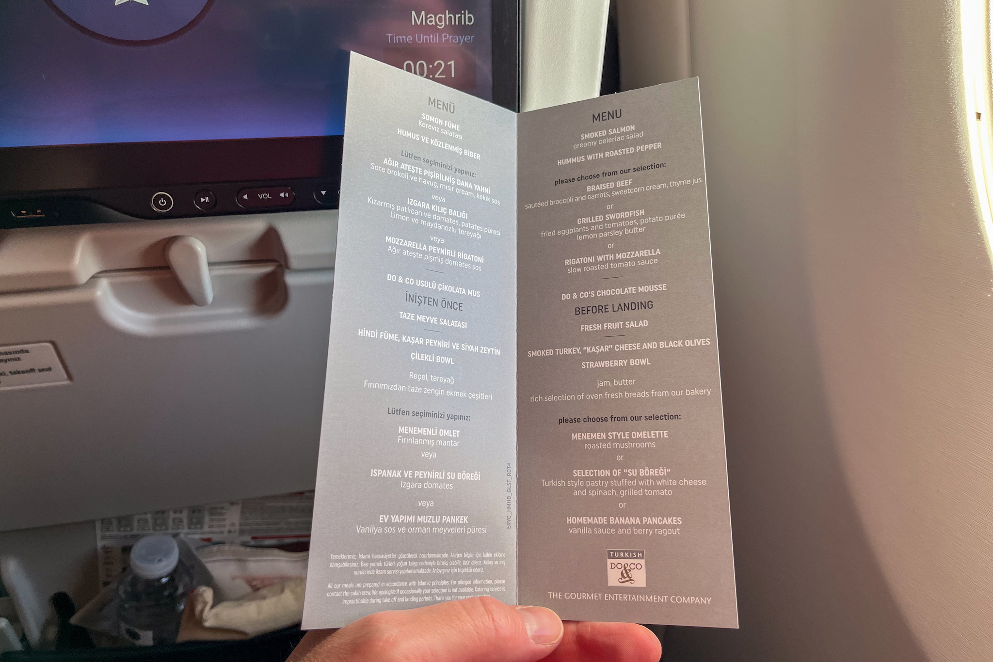 Menükarte der Turkish Airlines Economy Class