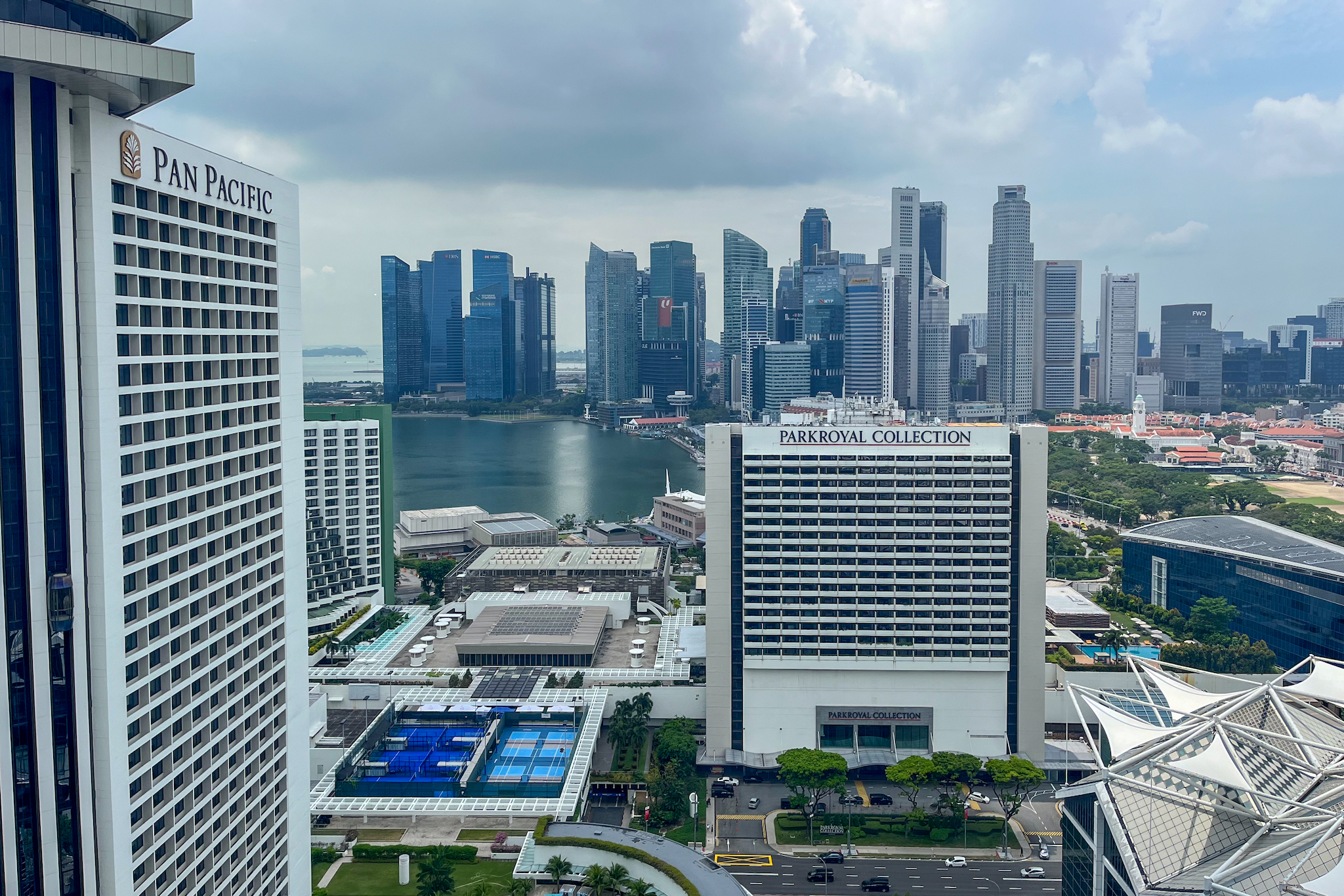 View of Marina Bay and malls from the Executive Lounge of the Conrad Singapore Marina Bay