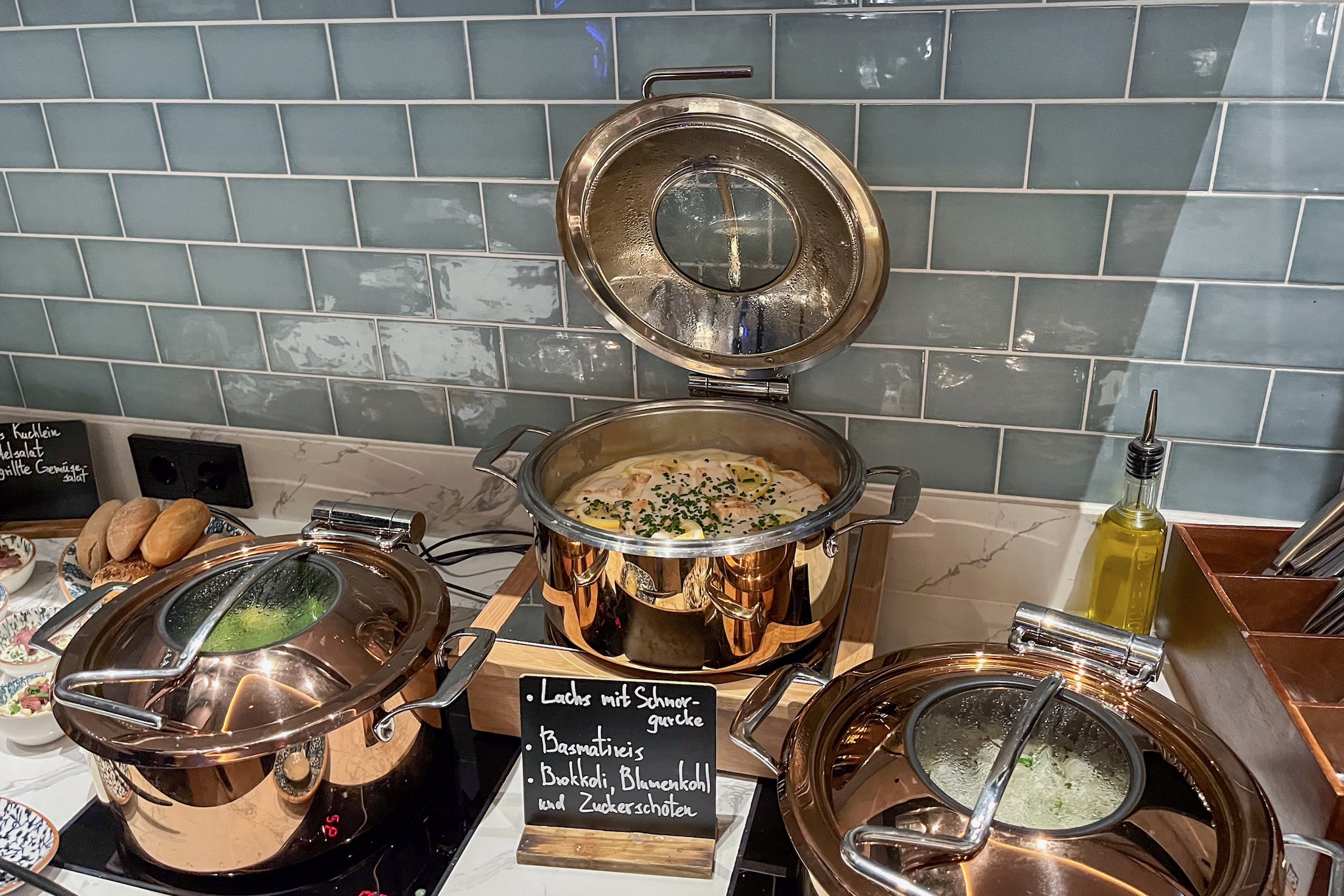 Salmon with braised cucumbers, basmati rice and broccoli Salmon with braised cucumbers, basmati rice and broccoli